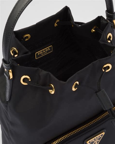 prada duet leather shoulder bag|Prada black nylon bucket bag.